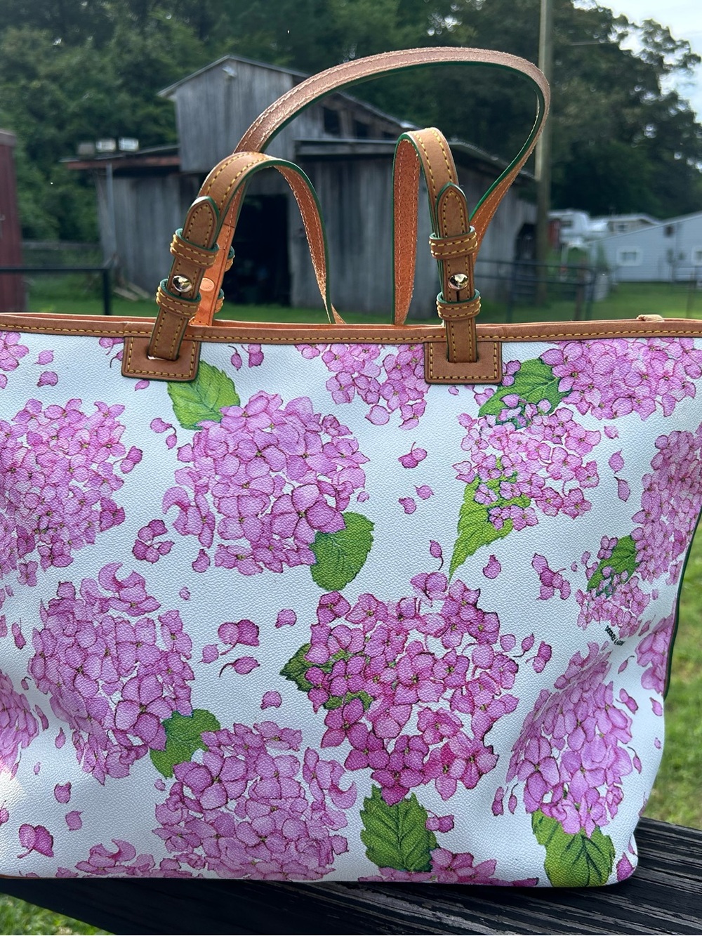 Dooney & Bourke Pink Hydrangea Floral Tote Bag - Picture 6 of 16